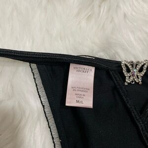 Victoria's Secret V-String Thong Black Bling Butterfly Charm